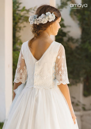 Three quarters Sleeves Lace Bodice Spanish Communion Gown Amaya  557009