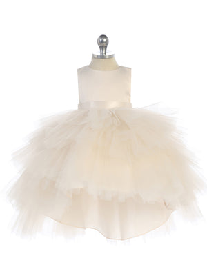 Champagne Ruffled Tulle High-Low Flower Girl  Dress 5658CH