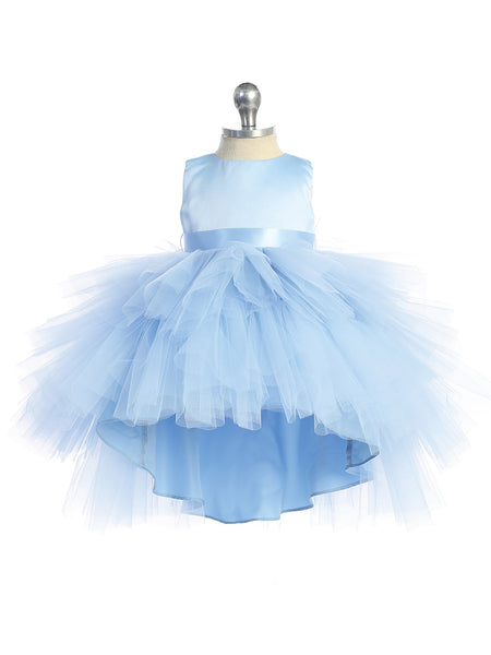 Sky Blue Ruffled Tulle High-Low Flower Girl Dress 5658SB 6 months / SkyBlue
