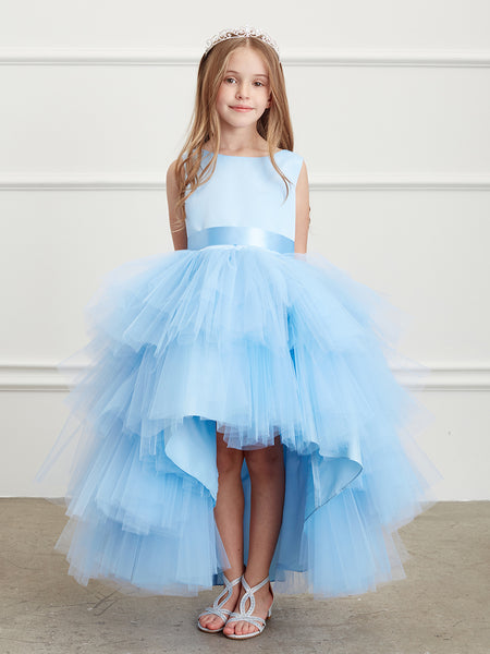 Sky Blue Ruffled Tulle High-Low Flower Girl Dress 5658SB 6 months / SkyBlue Sky Blue Ruffled Tulle High-Low Flower Girl Dress 5658SB 6 months / SkyBlue