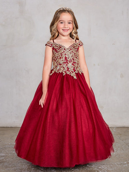 Off-the-Shoulder Gold Lace Burgundy Ball Gown 7024BU 4 / Burgundy (DarkRed) Off-the-Shoulder Gold Lace Burgundy Ball Gown 7024BU 4 / Burgundy (DarkRed)