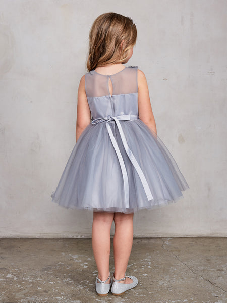 Sleeveless Short Dress with 3D flowers Flower Girl Blush Dress Tip