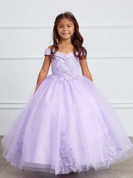 Lace and Tulle Off-the-Shoulder Lilac Flower Girl Full Length Gown 7034LI 4 / Lilac (Lavender) Lace and Tulle Off-the-Shoulder Lilac Flower Girl Full Length Gown 7034LI 4 / Lilac (Lavender)