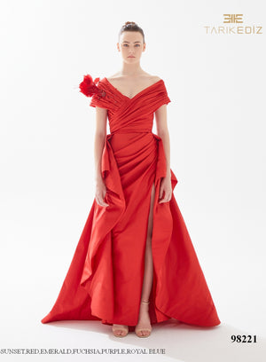 Tarik Ediz 98221 Vestido Elisa de tafetán con cintura fruncida