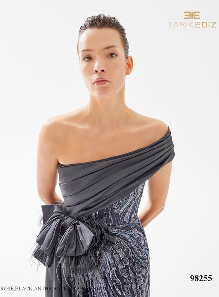 【THEAIRTOWN】focuses on dress★追跡可 Tarik Ediz 98219 Split Shoulder Front Bow Dress
