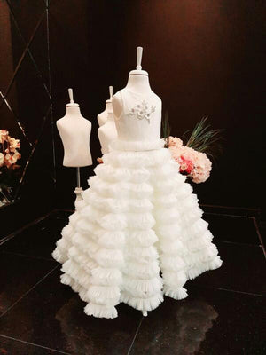 Ready to Ship Dovita Ruffles Skirt 3D Flowers Appliques  Fabia Flower Girl Communion Gown