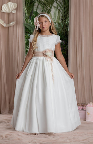 Short Sleeves Bambula Fabric Spanish Communion Gown Marla R109