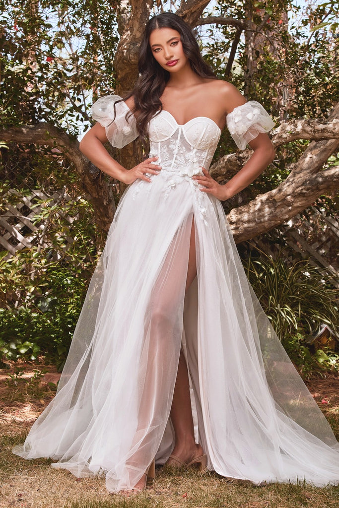 Detachable Off-the-shoulder Sleeves Tulle Wedding Gown CB080W