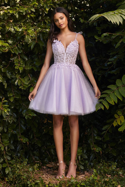 Embroidered-Lace Glitter Tulle Short Homecoming Dress Lilac / 6