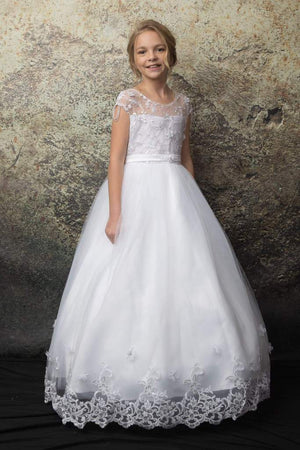 Floral Embroidery Multi-Layer Tulle Communion Flower Girl Dress C332