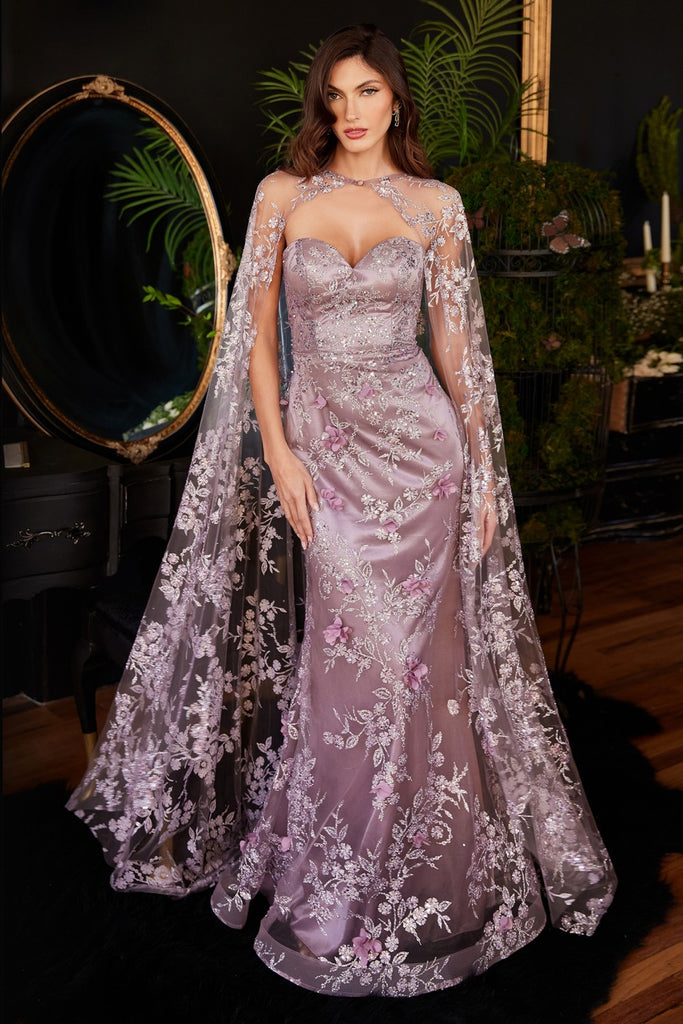 Sweetheart Neckline With Detachable Lace Cape Long Gown J834