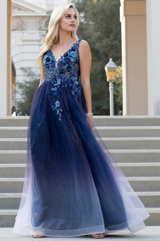 Sparkle Ombre Tulle Ethereal A-line Navy Dress AC5015 – Sparkly Gowns