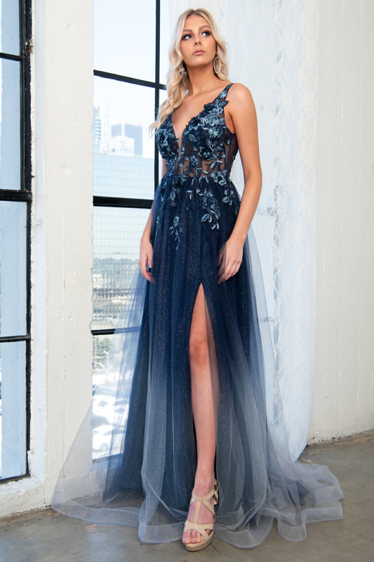 Sparkle Ombre Tulle Ethereal A-Line Navy Dress AC5015 Navy / 8 Sparkle Ombre Tulle Ethereal A-Line Navy Dress AC5015 Navy / 8