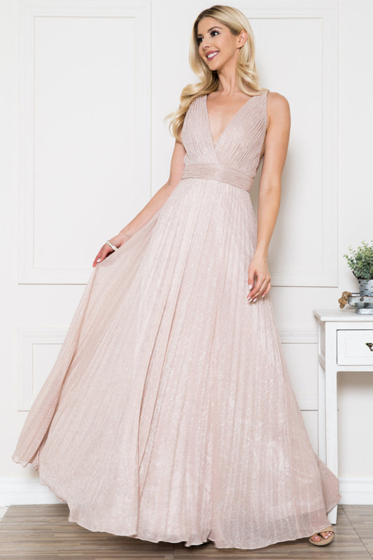 Pleated Soft Glitter V-neckline ACL598 4 / Light Pink (MistyRose)