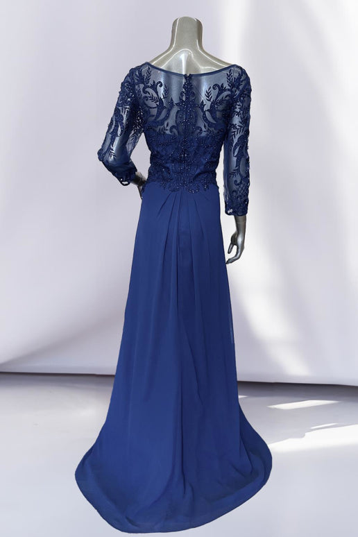 Long Mother-of-the-Bride Dress with Long Sleeves Navy / 24 Long Mother-of-the-Bride Dress with Long Sleeves Navy / 24