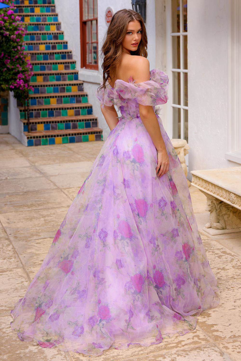 Romantic Floral Off the Shoulder Ethereal Dress AG0103 Purple / 12 Romantic Floral Off the Shoulder Ethereal Dress AG0103 Purple / 12