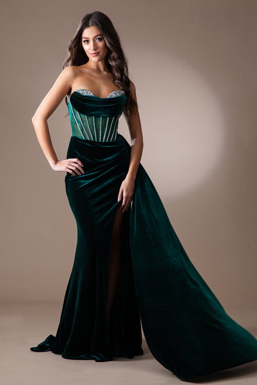 Velvet Beaded Corset Evening Dress AC5051 14 / Royal Blue Velvet Beaded Corset Evening Dress AC5051 14 / Royal Blue