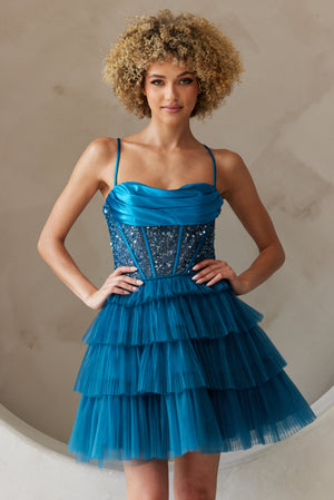 Cowl Neckline Sequin Short Dress BZ9023S