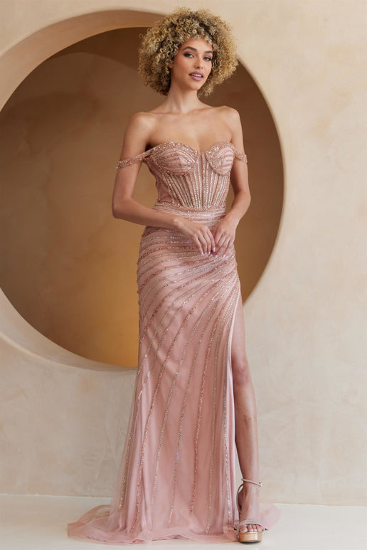 Off the Shoulder Prom Dress TM1029 14 / Gold Off the Shoulder Prom Dress TM1029 14 / Gold