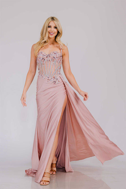 embellished corset prom dress LaDivine CZ2407 Long Formal Sequin Fitted Corset Prom Dress