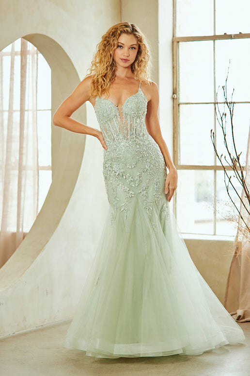 Mermaid Tulle Lace- Up Prom Dress AC2120 Baby Blue (SkyBlue) / 10 Mermaid Tulle Lace- Up Prom Dress AC2120 Baby Blue (SkyBlue) / 10
