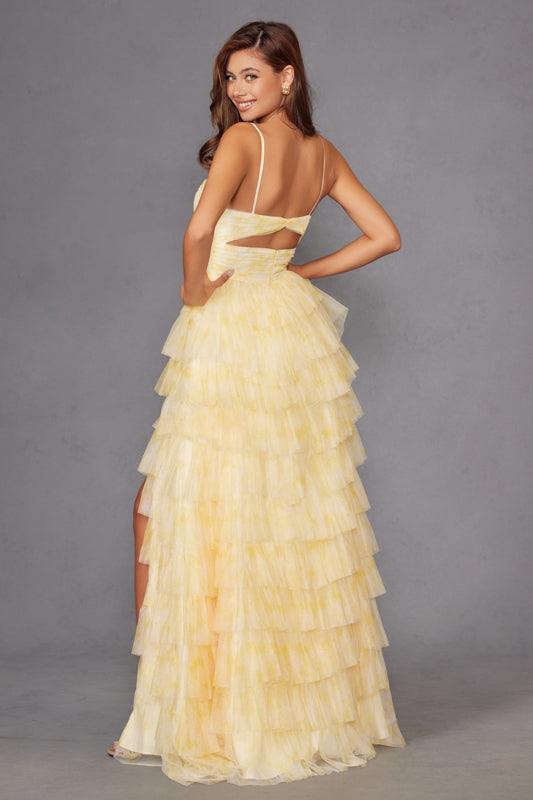 Floral Tiered Skirt Prom Dress JT2508A Yellow / 6 Floral Tiered Skirt Prom Dress JT2508A Yellow / 6