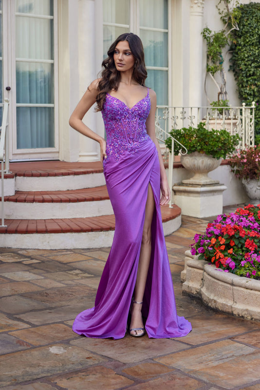 Juliet JT2613N Floral Long Formal Fitted Evening Prom Dress - Magenta / 2 Juliet JT2613N Floral Long Formal Fitted Evening Prom Dress - Magenta / 2