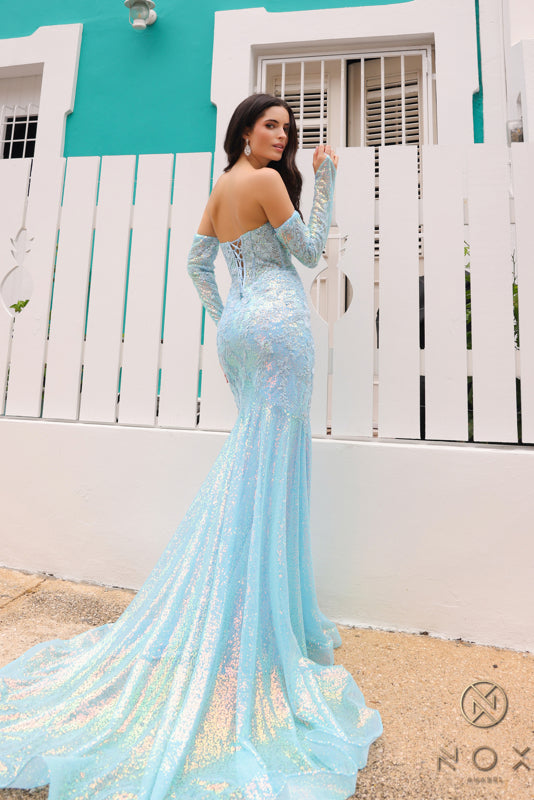 nox anabel strapless sequin lace prom dress d1263 light blue Nox Anabel D1263 Women's Formal Evening & Wedding Guest Dress - Light Blue