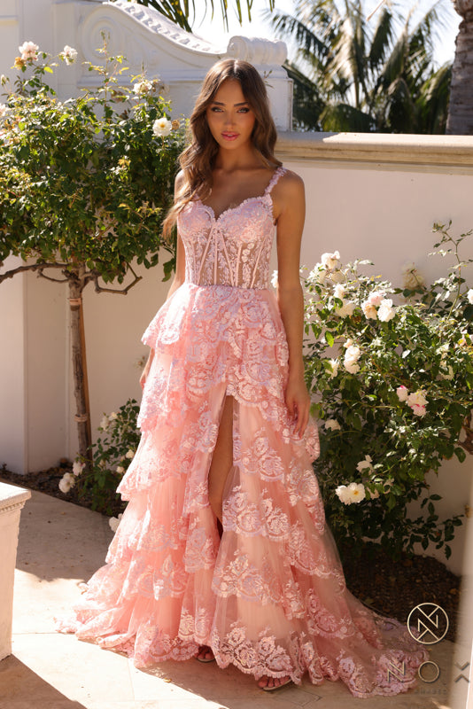 Ruffle Lace Prom Dress R1299 by Nox Anabel 4 / Blush (MistyRose) Ruffle Lace Prom Dress R1299 by Nox Anabel 4 / Blush (MistyRose)