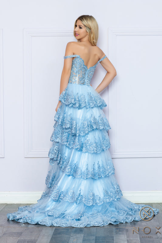 Ruffle Lace Prom Dress R1299 by Nox Anabel – Sparkly Gowns