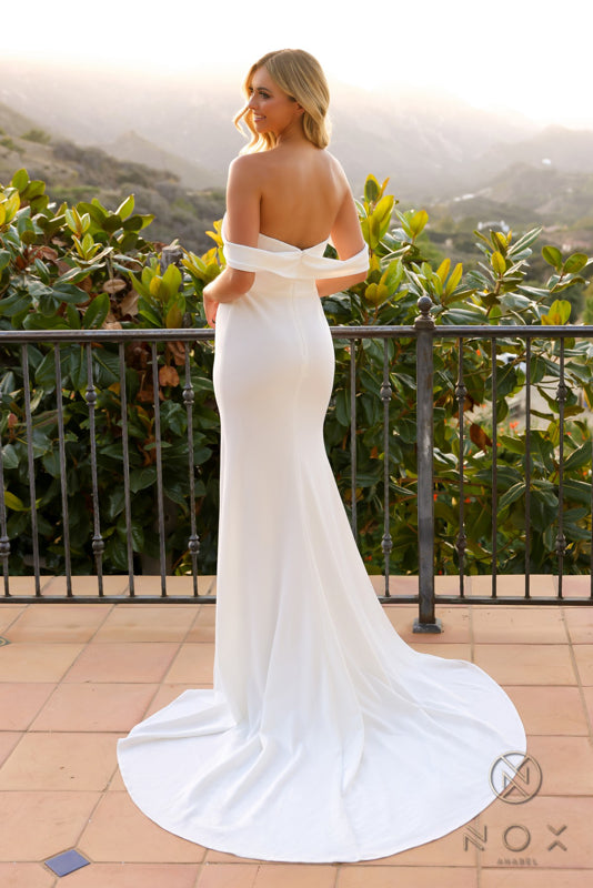 Nox Anabel JE1007 Simple Bridal Gown Long Fitted Wedding Dress - White / 14 Nox Anabel JE1007 Simple Bridal Gown Long Fitted Wedding Dress - White / 14