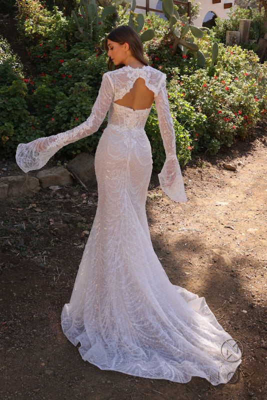 ON SALE SIZE 4 Lace Fitted Wedding Gown with Jacket Nox Anabel JE994 White / Nude / 4 ON SALE SIZE 4 Lace Fitted Wedding Gown with Jacket Nox Anabel JE994 White / Nude / 4