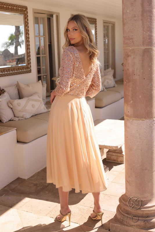 Nox Anabel MF104 Stunning Sequin Bodice Short 3/4 Sleeve Dress Gold / 18W Nox Anabel MF104 Stunning Sequin Bodice Short 3/4 Sleeve Dress Gold / 18W