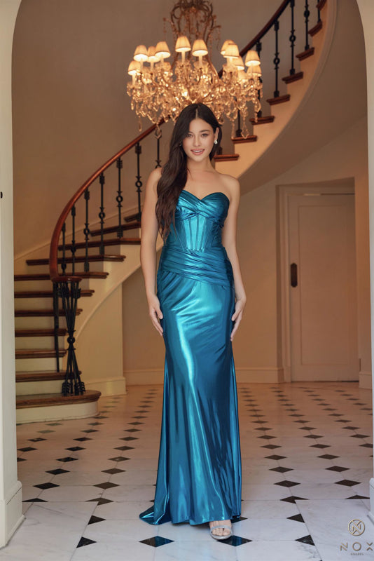 Metallic Strapless Long Dress T1499 by Nox Anabel Sparkly Gowns Metallic Strapless Long Dress T1499 by Nox Anabel Sparkly Gowns
