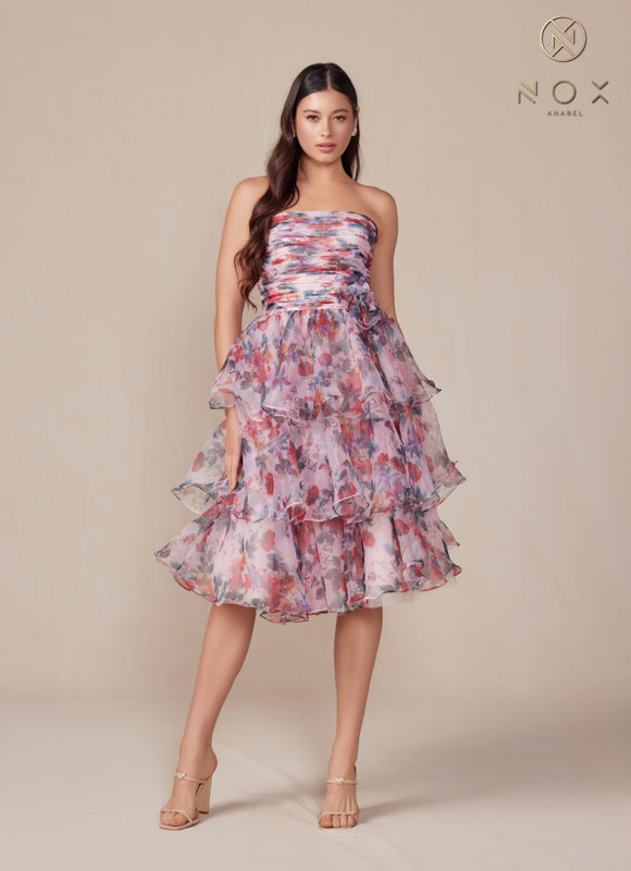 Nox Q842 Blush Flower Strapless Tiered Dress Nox Q842 Blush Flower Strapless Tiered Dress