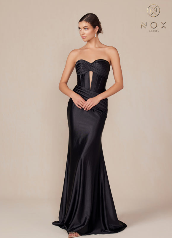 Sweetheart Neckline Long Dress T1500 by Nox Anabel 0 / Black Sweetheart Neckline Long Dress T1500 by Nox Anabel 0 / Black