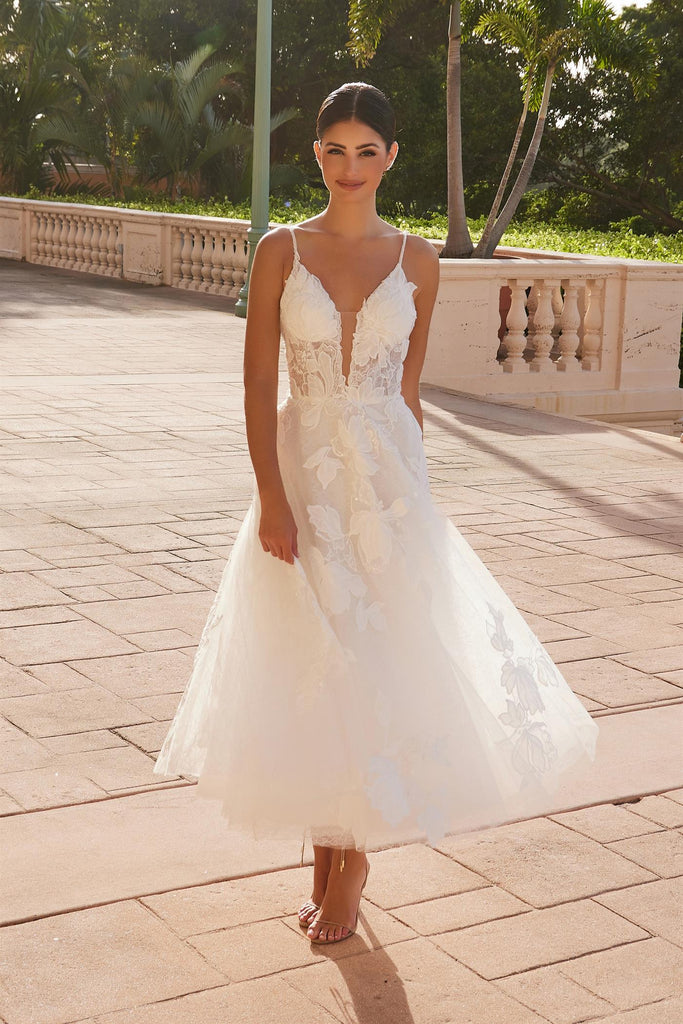 Noxanna Bridal SOPHY Floral Embroidery Tea Length Wedding Dress One Honey White / 4 USA Noxanna Bridal SOPHY Floral Embroidery Tea Length Wedding Dress One Honey White / 4 USA