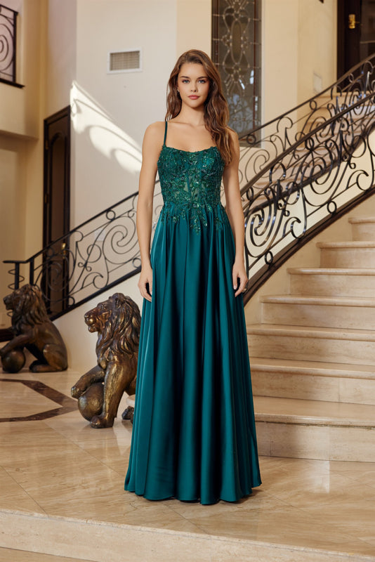 A-Line Satin Dress A1725 by Nox Anabel Sparkly Gowns A-Line Satin Dress A1725 by Nox Anabel Sparkly Gowns