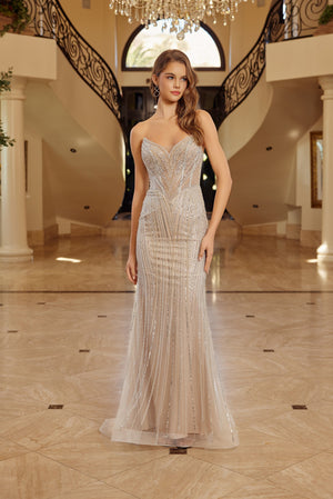 Strapless Beaded Tulle Gown C1844 by Nox Anabel