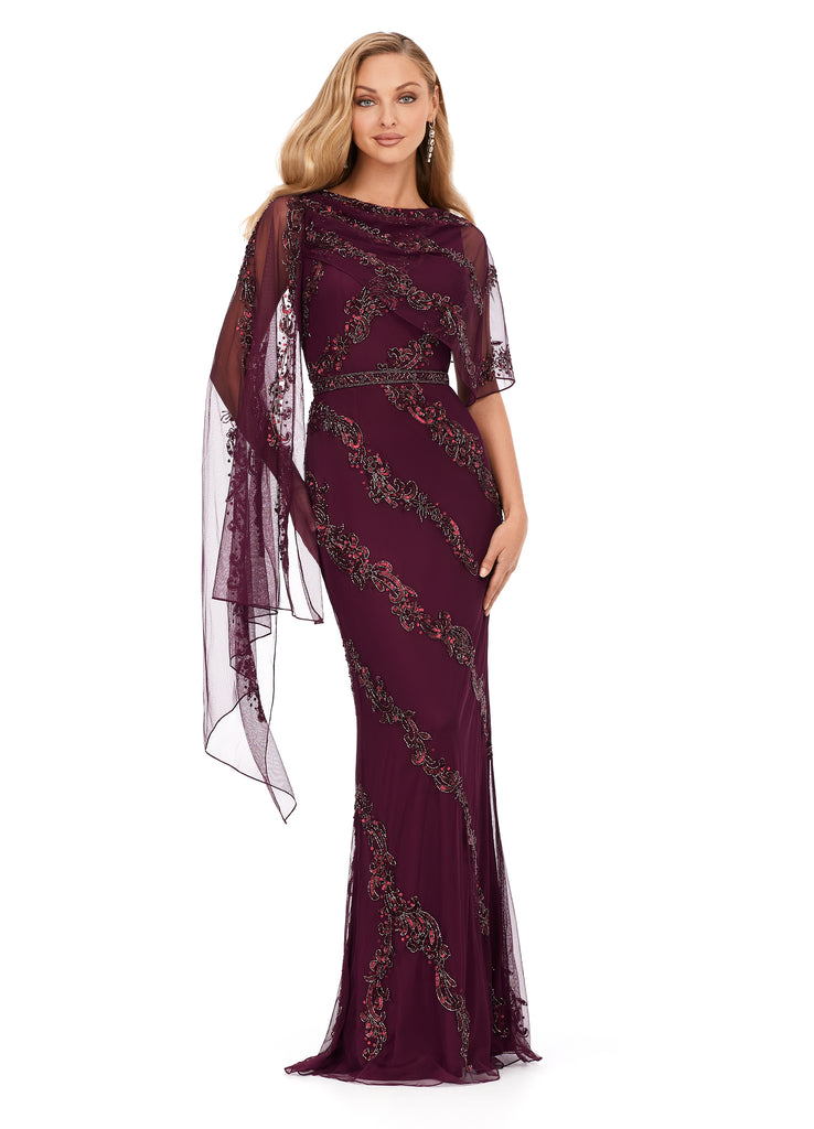 Ashley Lauren 11213 Beaded Modest Evening Gown with Overlay