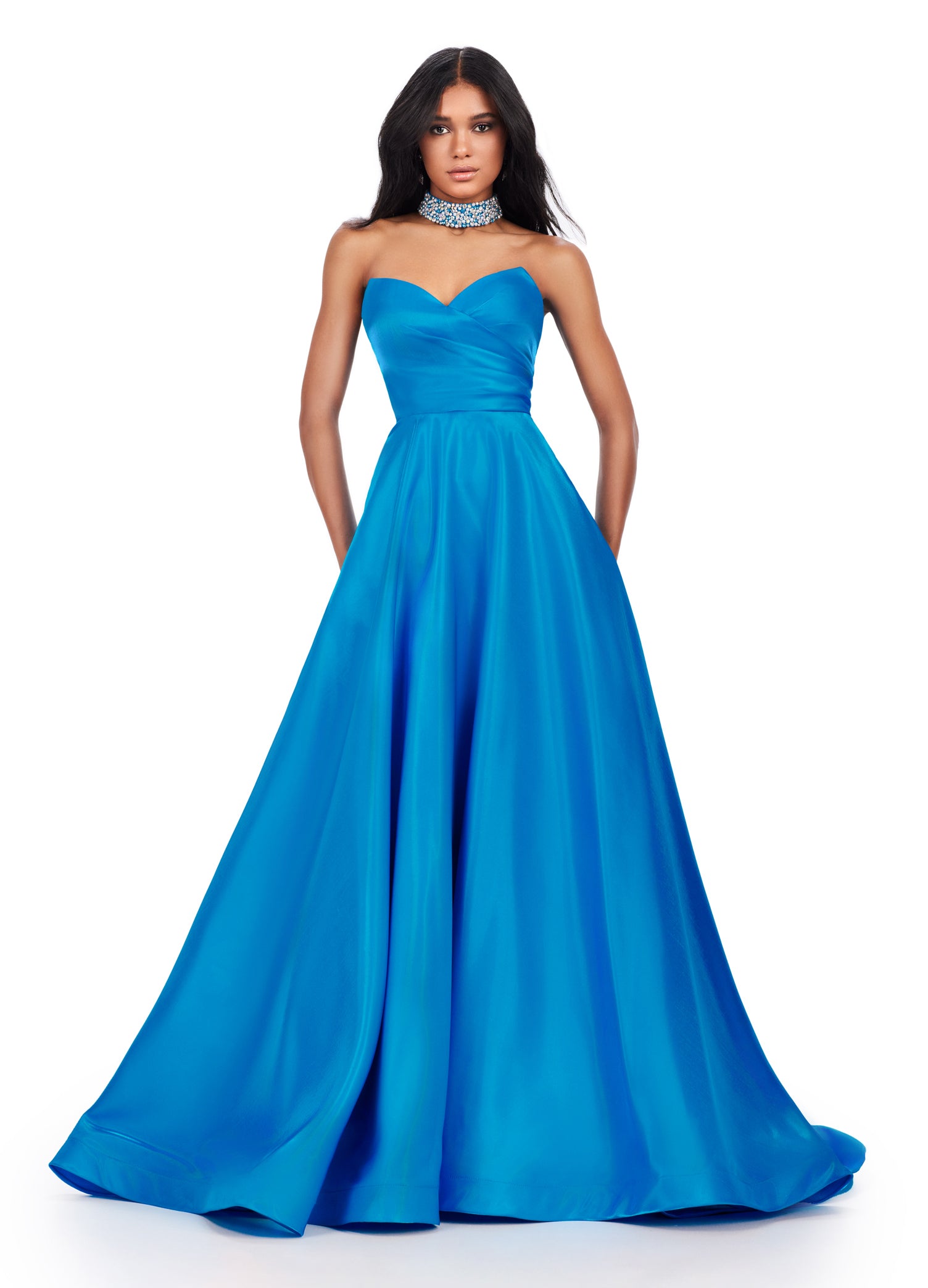 Ashley Lauren 11473 Strapless Satin Ball Gown 6 / Peacock (MediumBlue) Ashley Lauren 11473 Strapless Satin Ball Gown 6 / Peacock (MediumBlue)