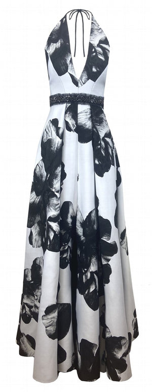 Sonia Pena 1231021 Halter Neckline Floral Print Long Gown