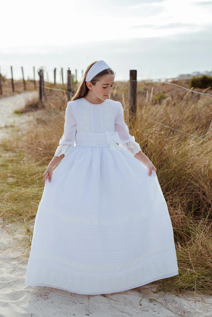 Traditional French Sleeves Stripes Spanish Communion Gown 1271