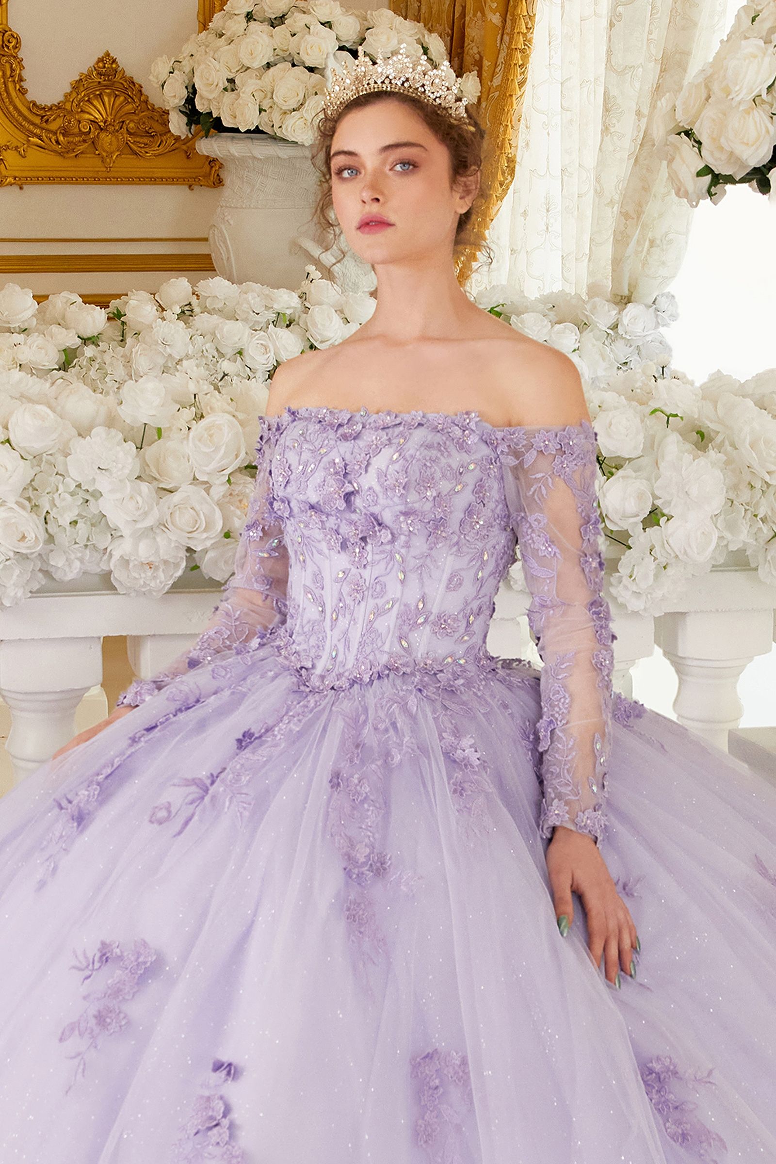 Lace Long Sleeves Ball Gown 15706 Sparkly Gowns Lace Long Sleeves Ball Gown 15706 Sparkly Gowns