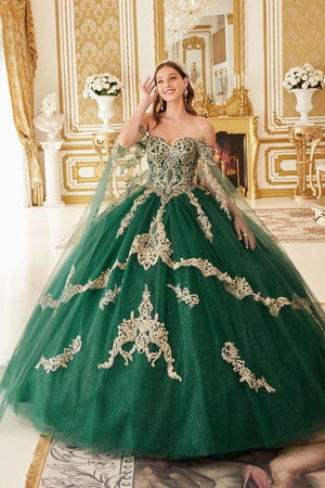 Layered Gold Lace Ball Gown 15711