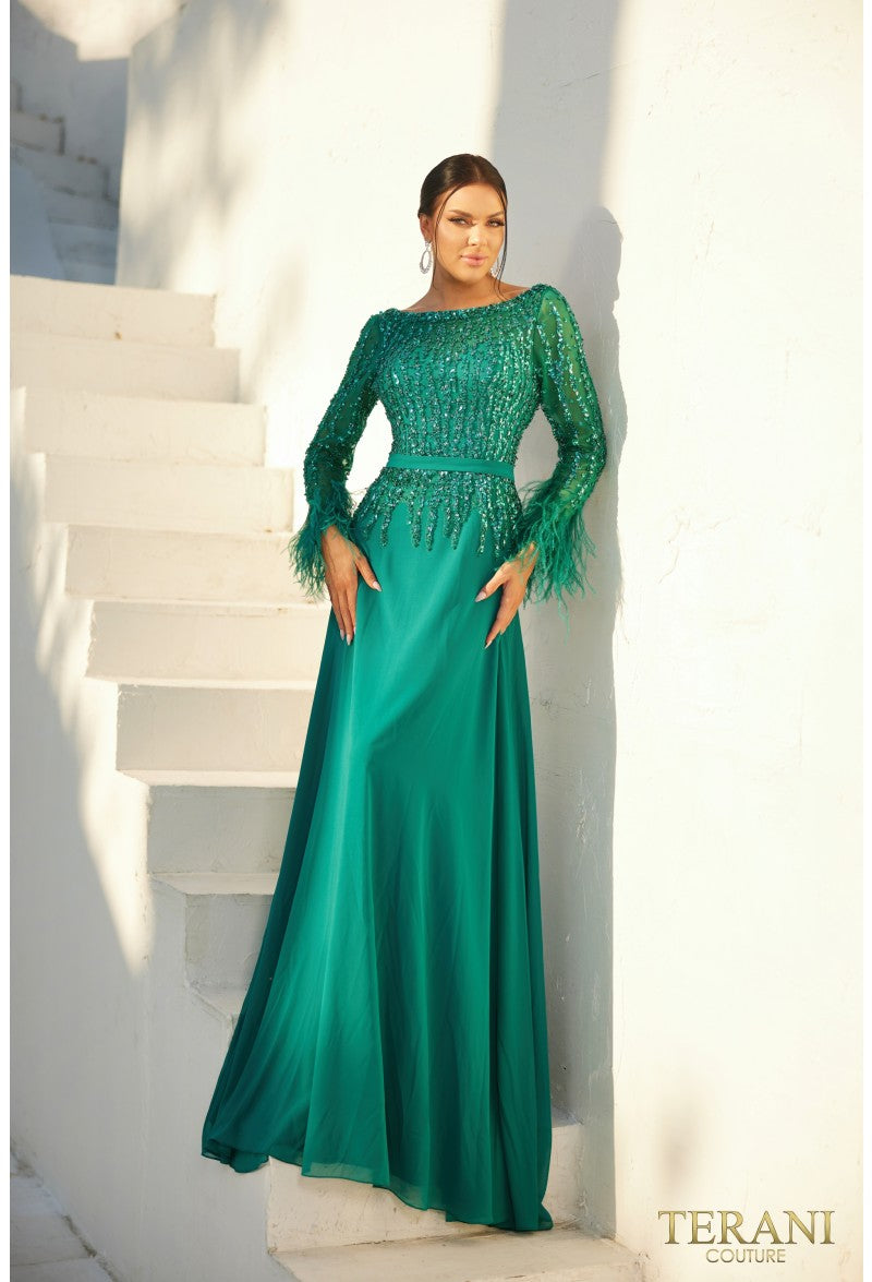 Terani Couture 1921M0473 Mother of the Bride Wedding Long Formal Premium Dress - Emerald / 10.0 Terani Couture 1921M0473 Mother of the Bride Wedding Long Formal Premium Dress - Emerald / 10.0