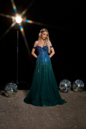 On Sale Size 8 Off-the-shoulder Two-Tones  Beaded Couture Dress