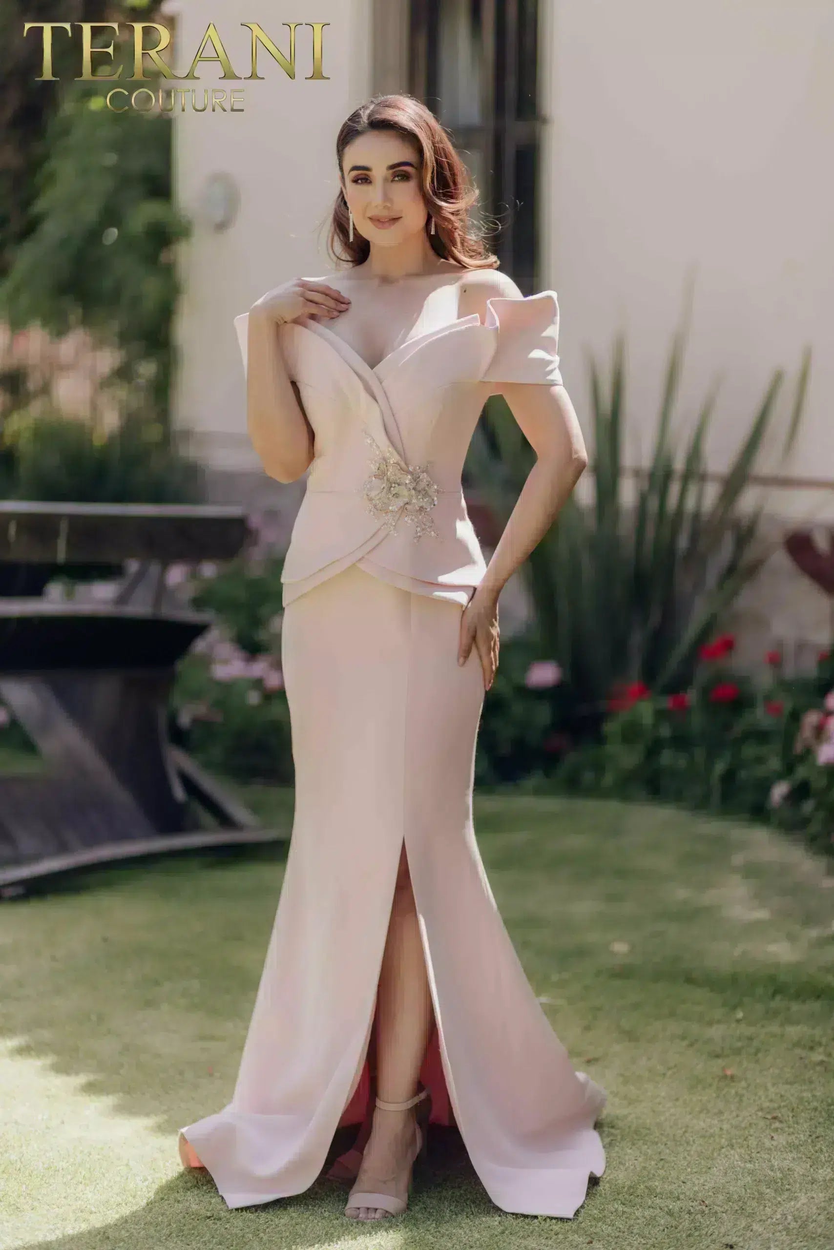Off The Shoulder Mermaid Satin Dress 232M1560 22 / Blush (MistyRose) Off The Shoulder Mermaid Satin Dress 232M1560 22 / Blush (MistyRose)