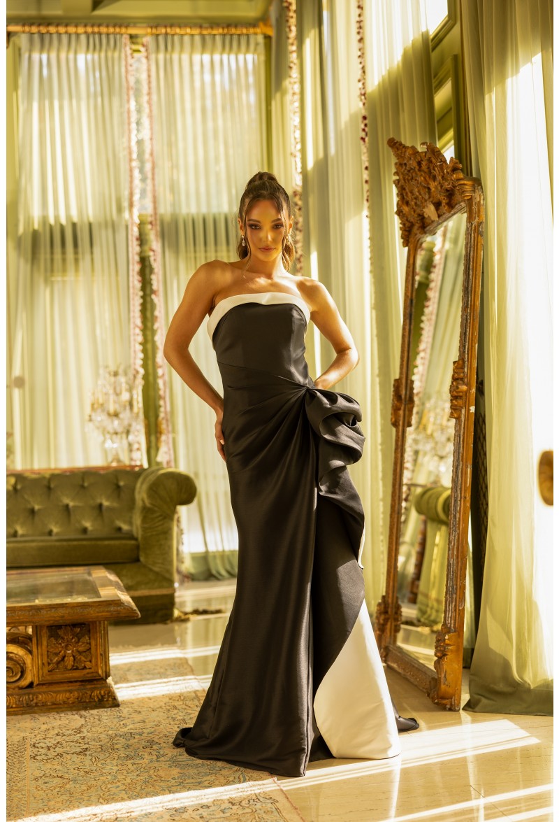 Terani 242E3151 Strapless Fitted Long Dress 18 / Black/ White Terani 242E3151 Strapless Fitted Long Dress 18 / Black/ White