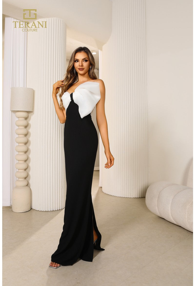 Terani 251E4286 Strapless Fitted Long Dress 10* / White Black Terani 251E4286 Strapless Fitted Long Dress 10* / White Black